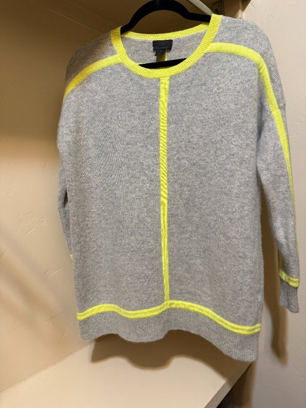 J.Crew Collection 2013 100% Italian Cashmere Gray Neon Yellow Sweater Size S